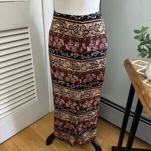 Vintage Pat Argenti Skirt Womens 6 Brown Print Midi Retro 90s Bohemian Chic